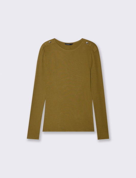 Long sleeve ribbed T-shirt with button - Green