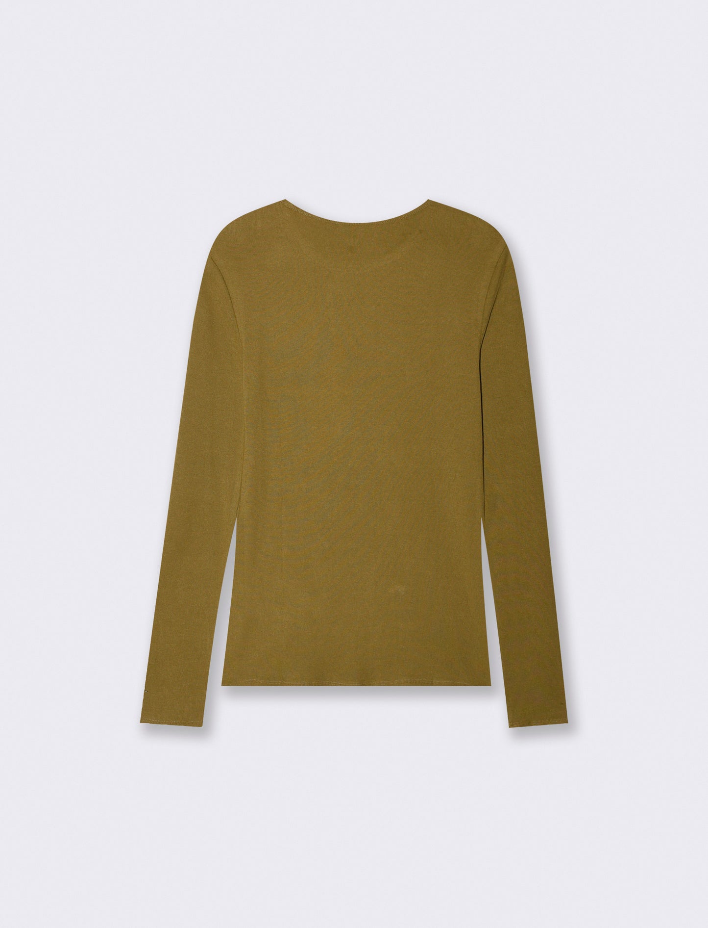 T-shirt manica lunga a costine con bottone - Verde oliva