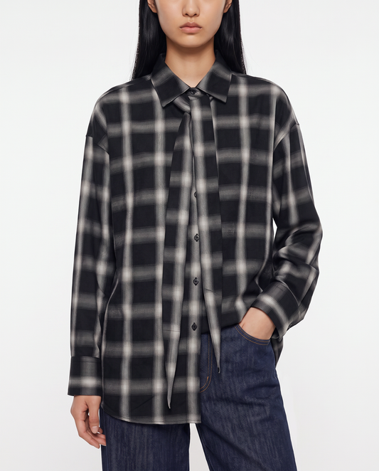 Camicia in cotone con fusciacca al collo - var 1