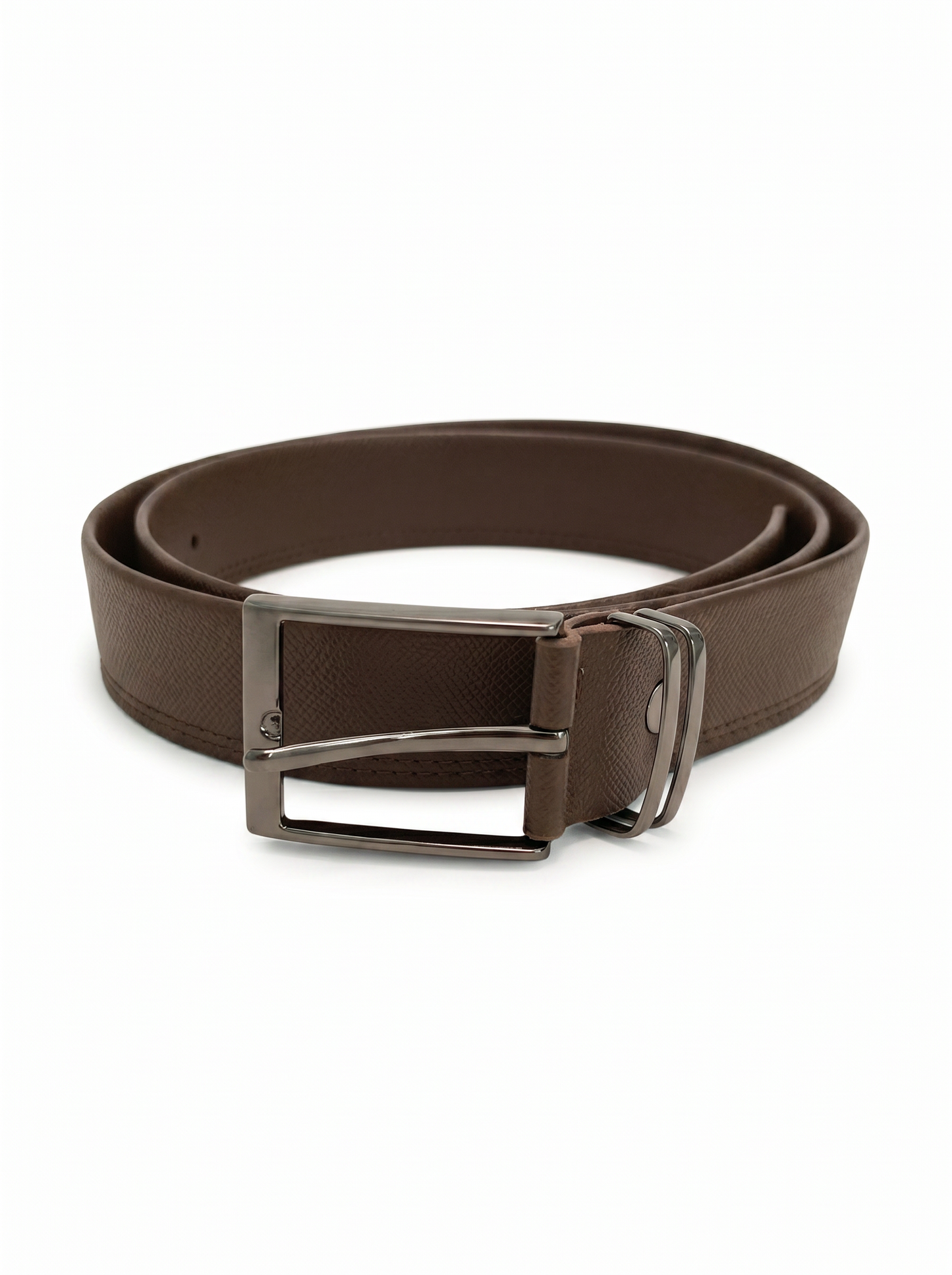 Cintura uomo doppio passante metallo doppia cucitura - Marrone