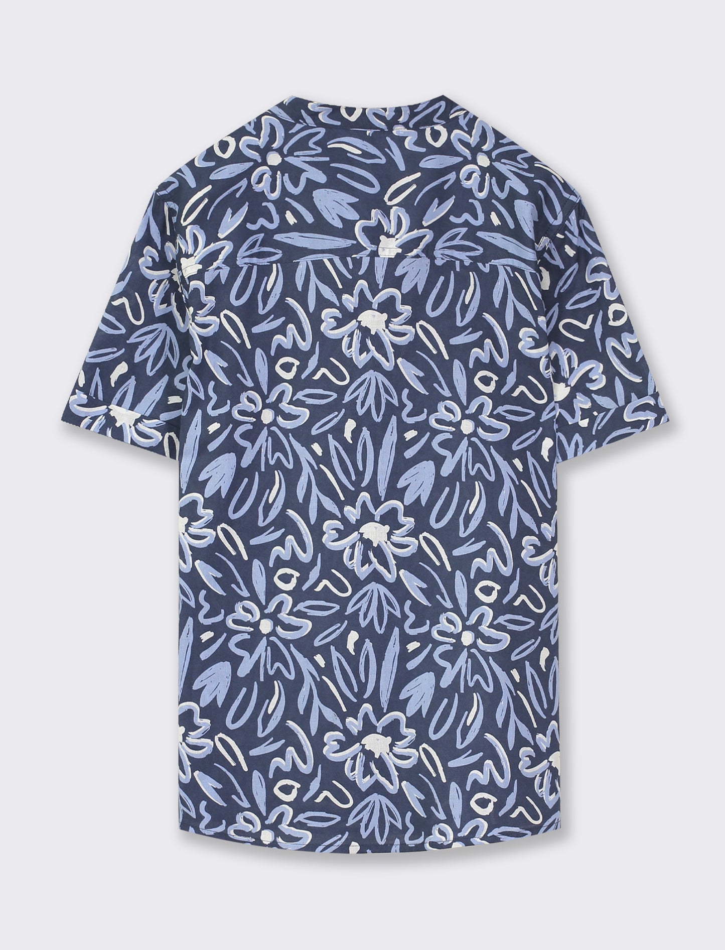 Short Sleeve Printed Pattern Front Button Shirt - Blue