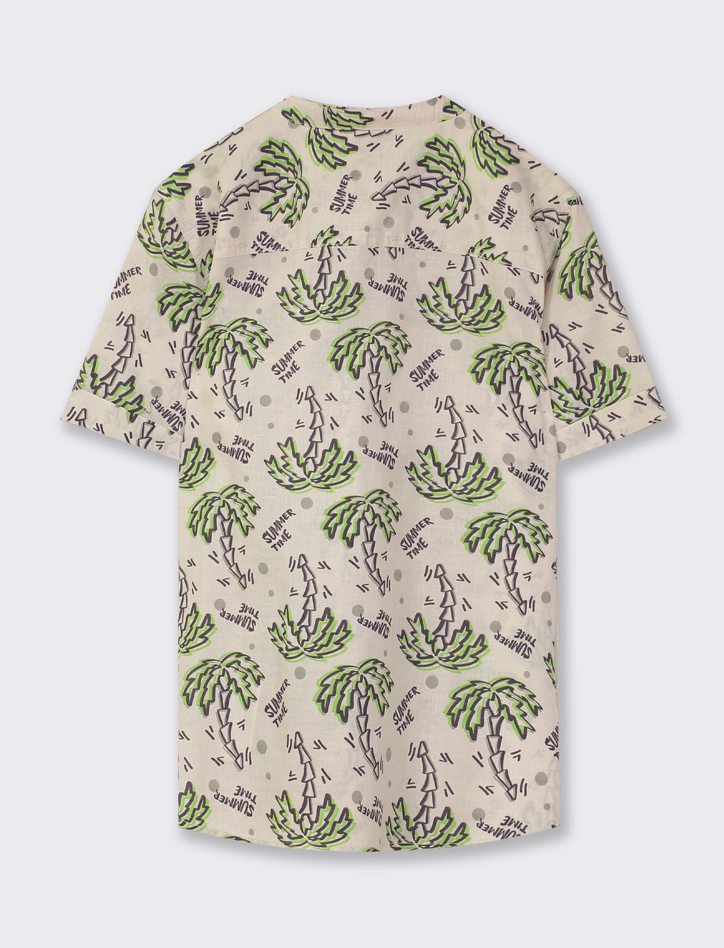 Short Sleeve Printed Pattern Front Button Shirt - Beige