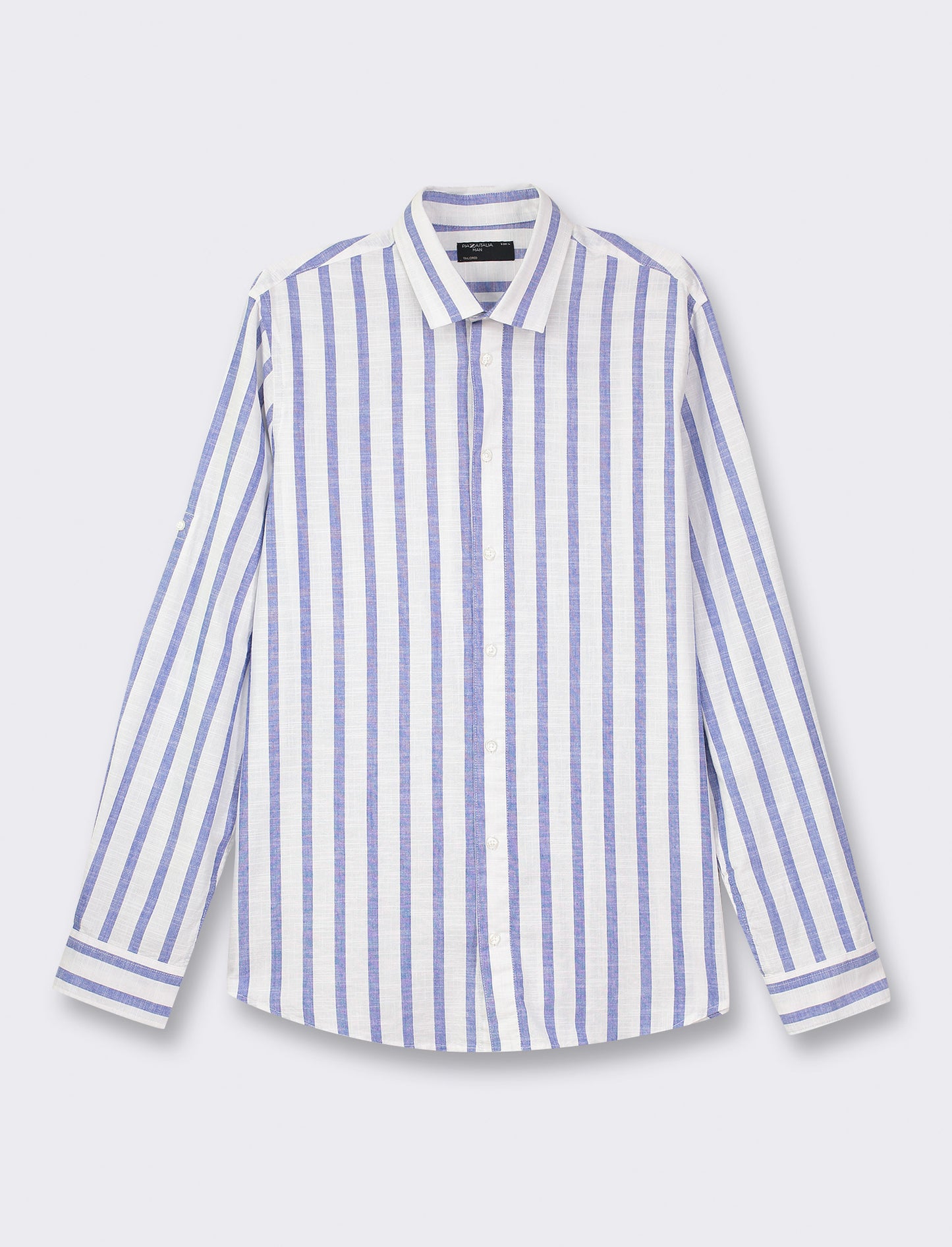 Cotton Striped Regular Fit Shirt with French Collar and Long Sleeves - Blue