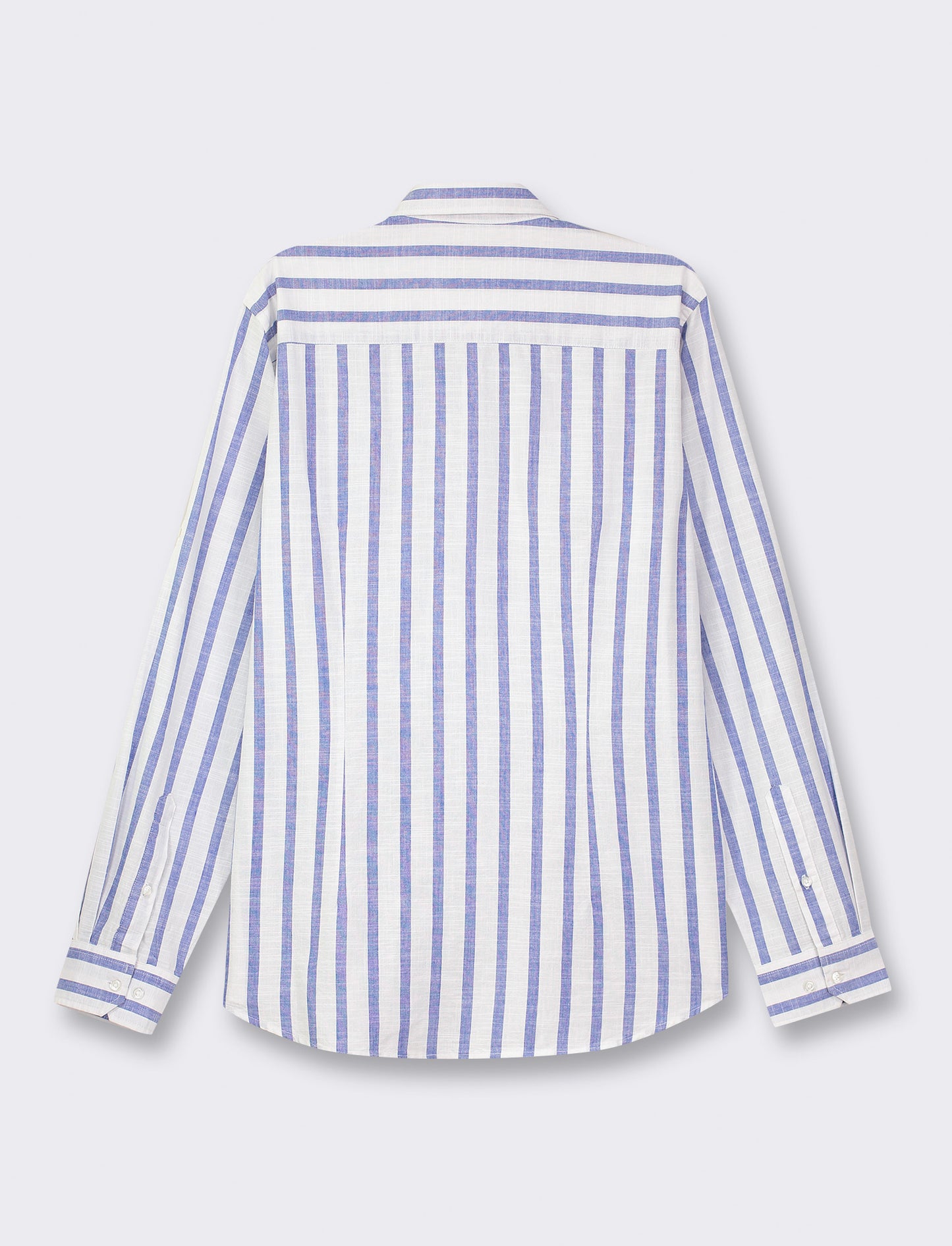 Cotton Striped Regular Fit Shirt with French Collar and Long Sleeves - Blue