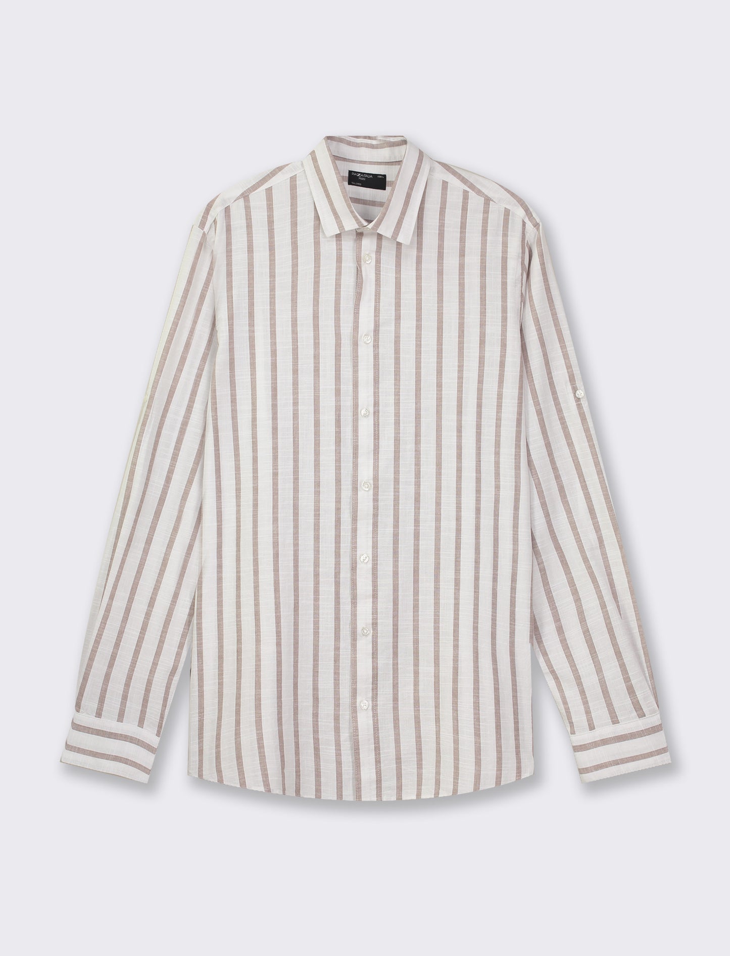 Cotton Striped Regular Fit Shirt with French Collar and Long Sleeves - Grey