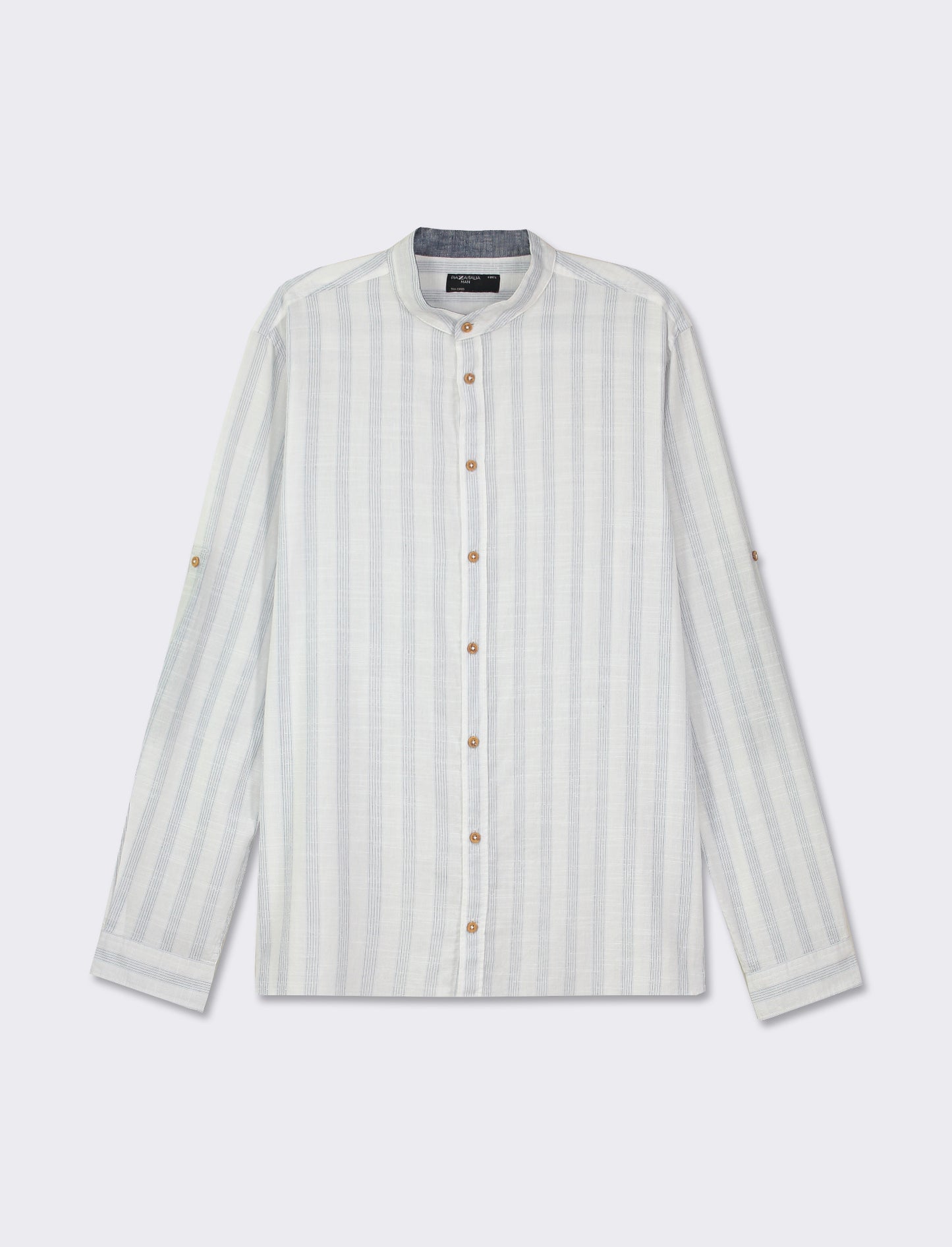 Striped Cotton Regular Fit Shirt with Korean Collar and Long Sleeves - Pink