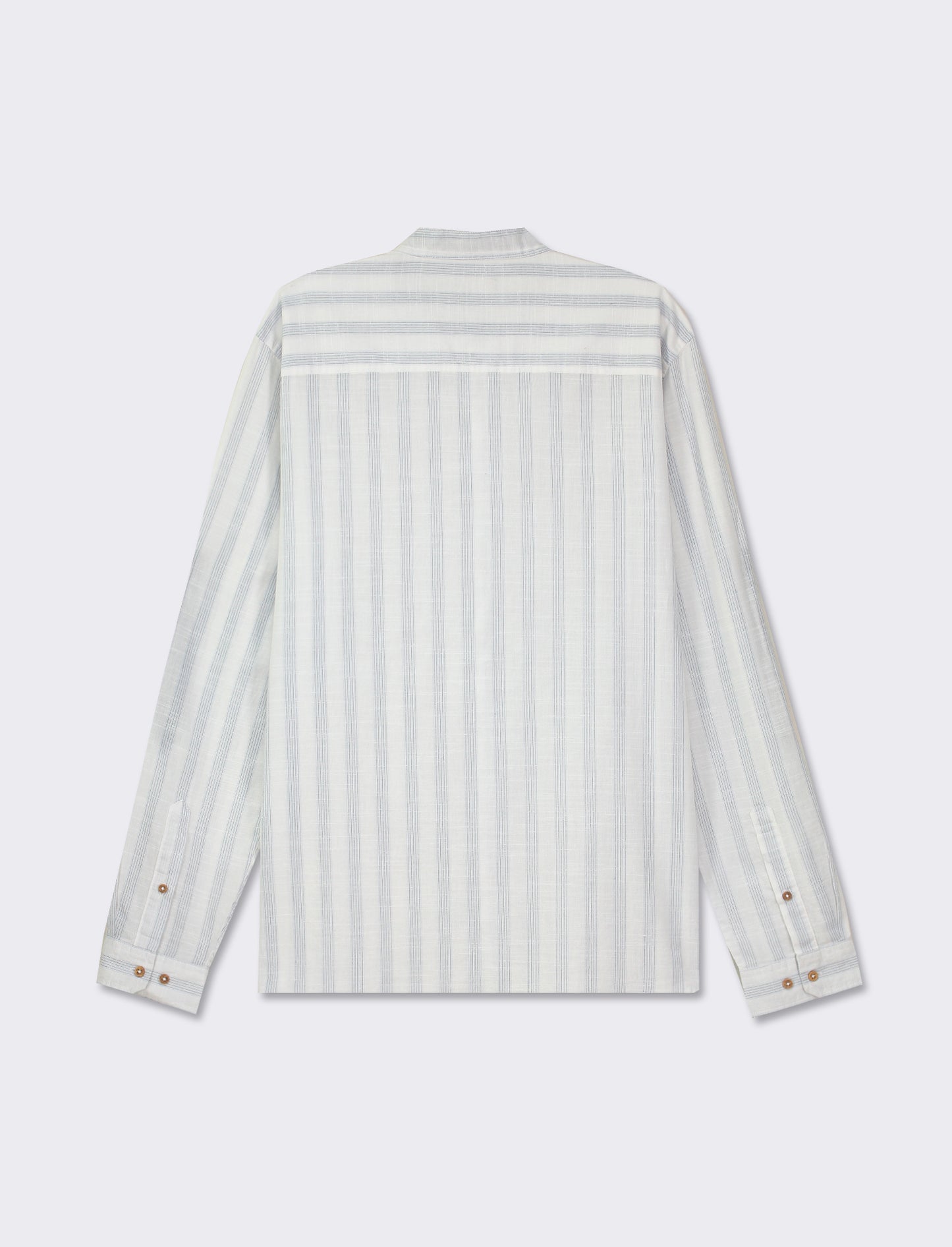 Striped Cotton Regular Fit Shirt with Korean Collar and Long Sleeves - Pink