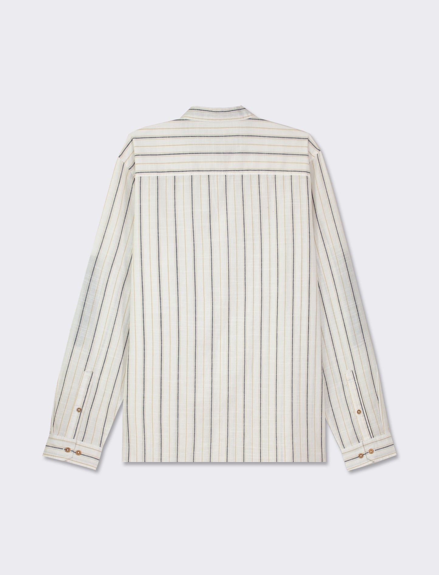 Striped Cotton Regular Fit Shirt with Korean Collar and Long Sleeves - White