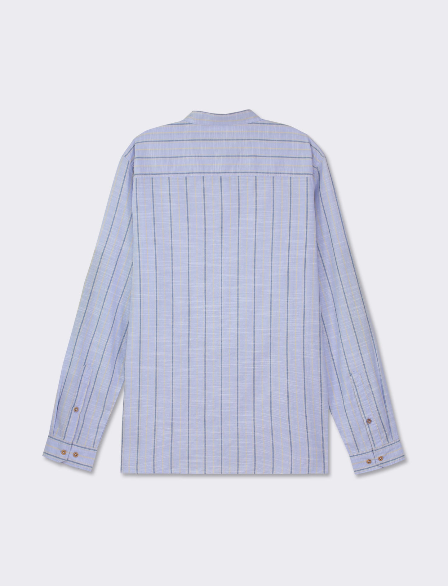 Striped Cotton Regular Fit Shirt with Korean Collar and Long Sleeves - Sky blue