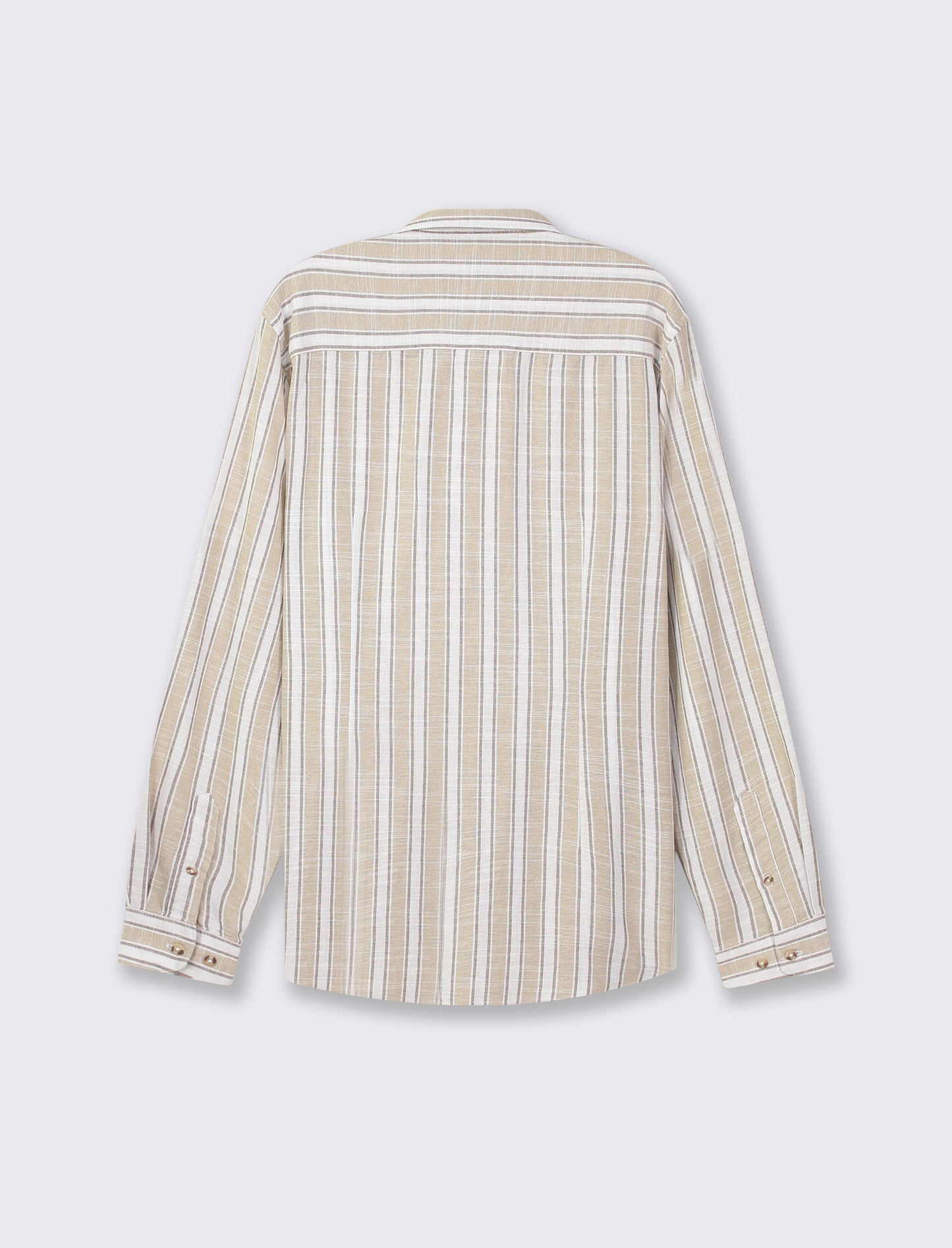 Cotton Striped Regular Fit Shirt with French Collar and Long Sleeves - Beige