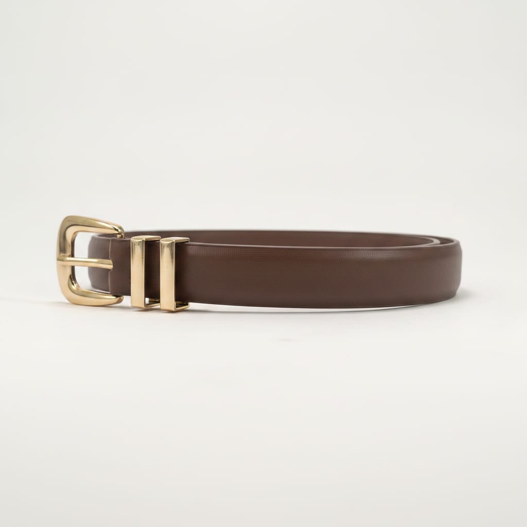 Belt with 2 loops and metal tip - Brown