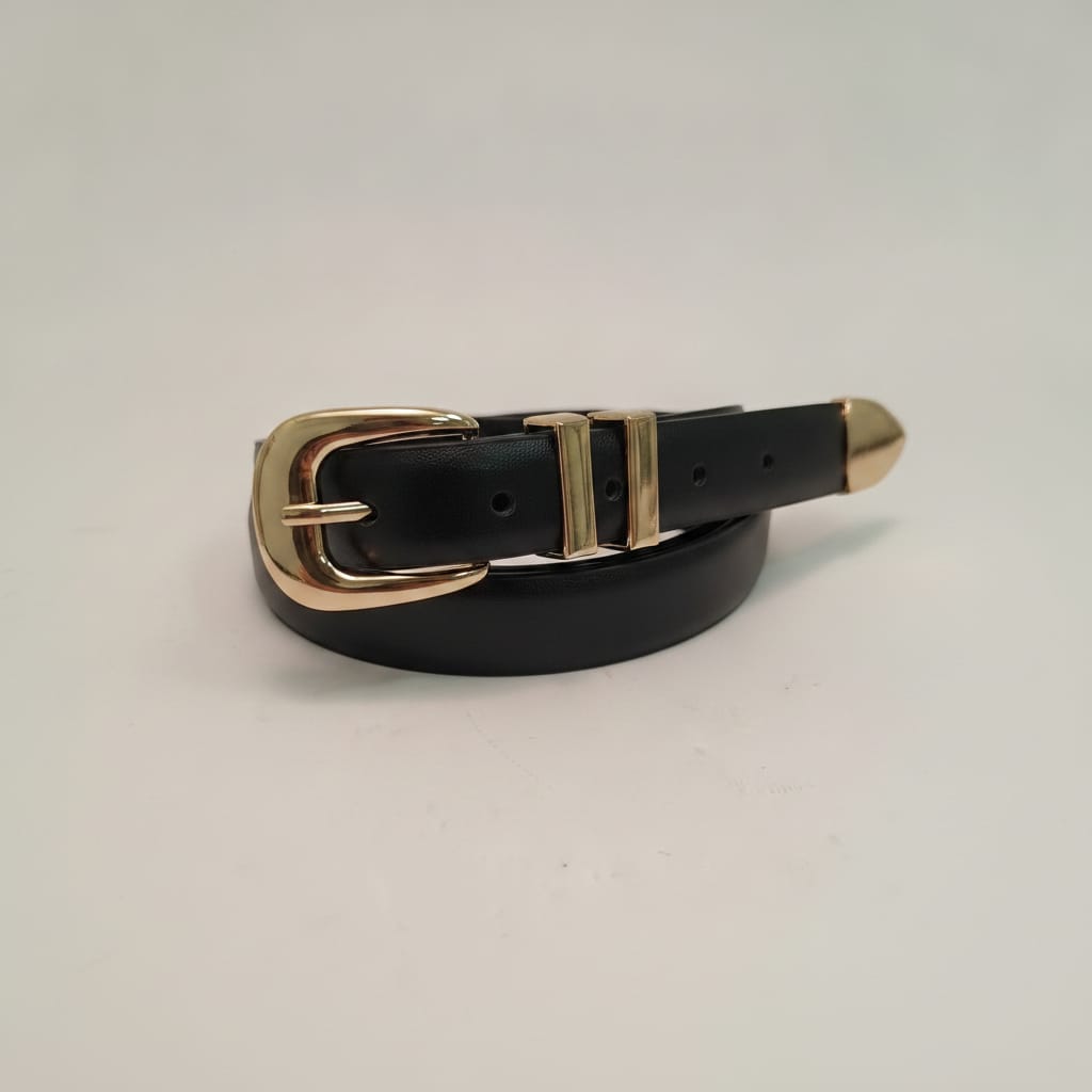 Belt with 2 loops and metal tip - Gold