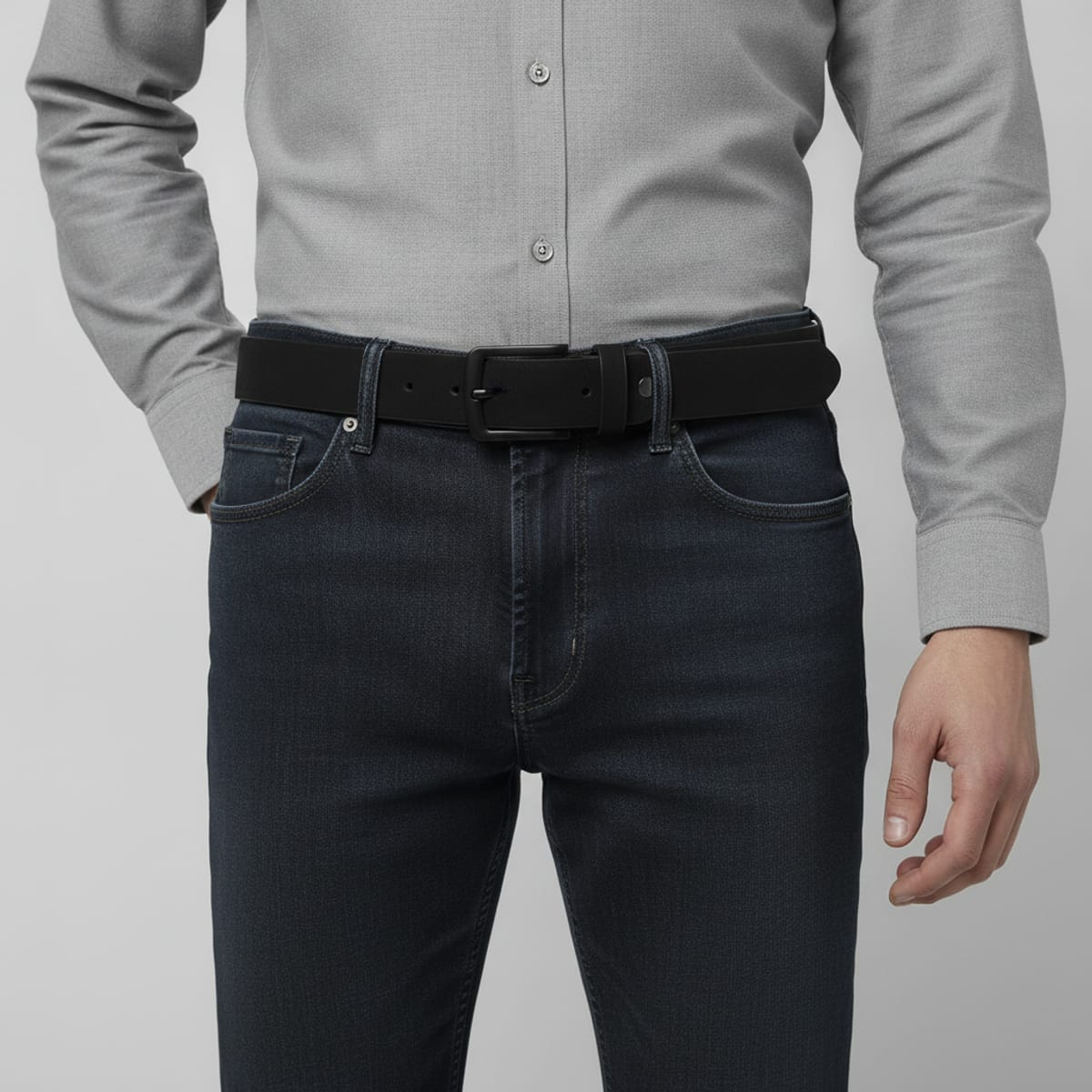 Double prong shiny men's belt - Black