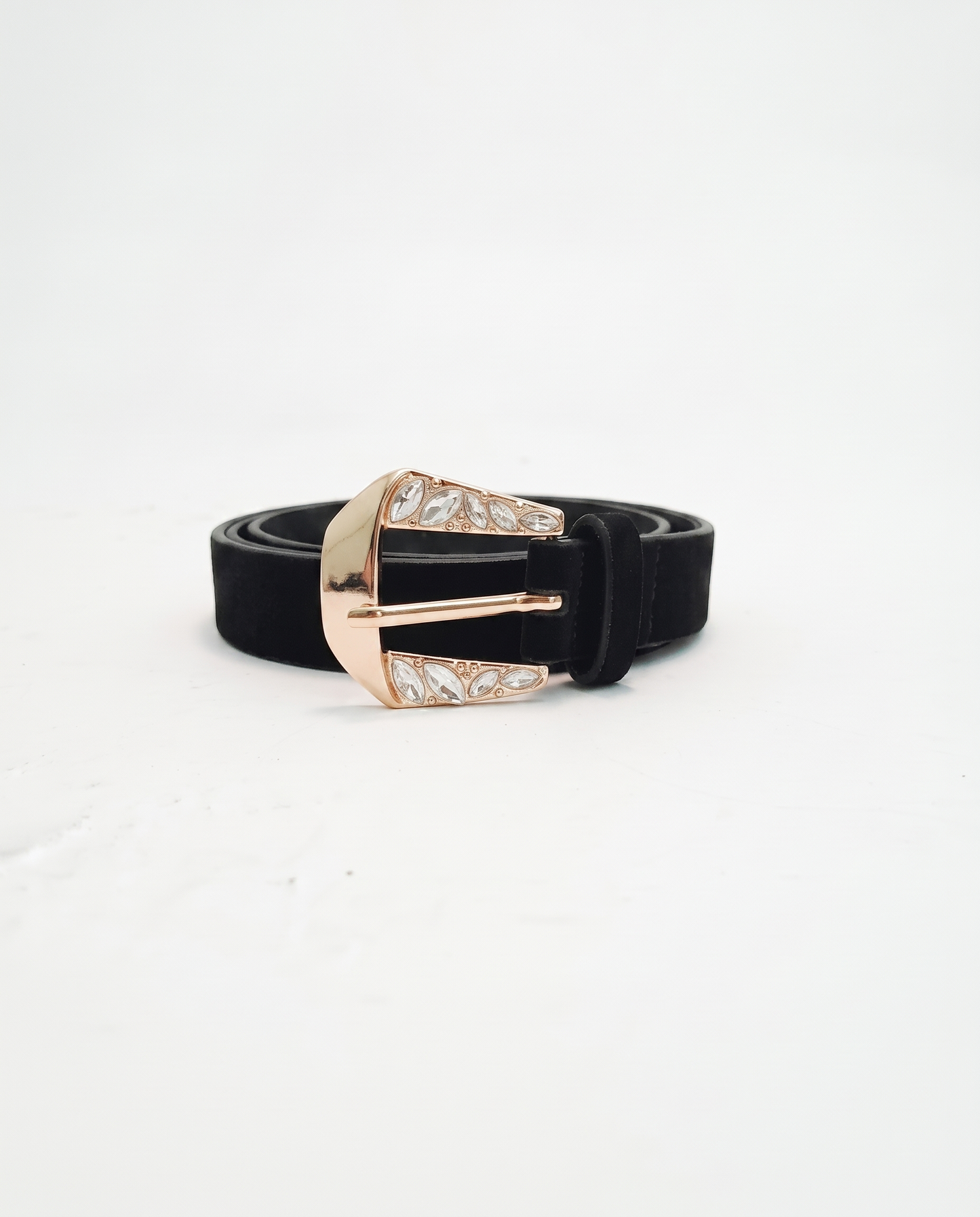 Cintura in velluto con fibbia strass - Nero