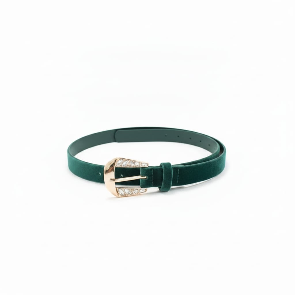 Cintura in velluto con fibbia strass - Verde