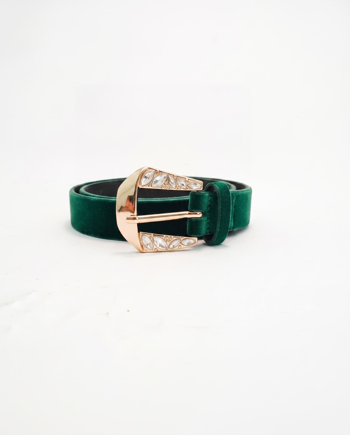 Cintura in velluto con fibbia strass - Verde