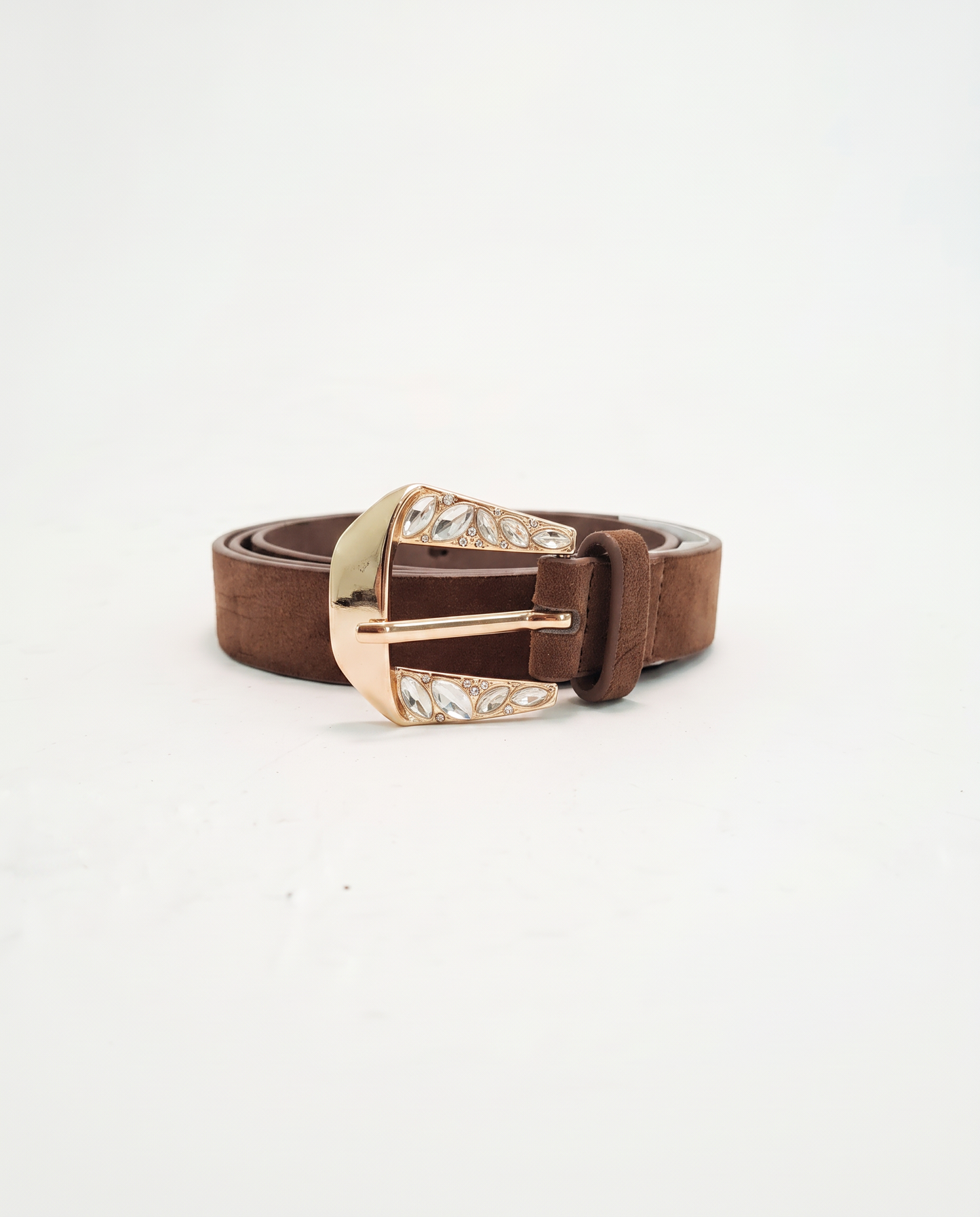 Cintura in velluto con fibbia strass - Beige