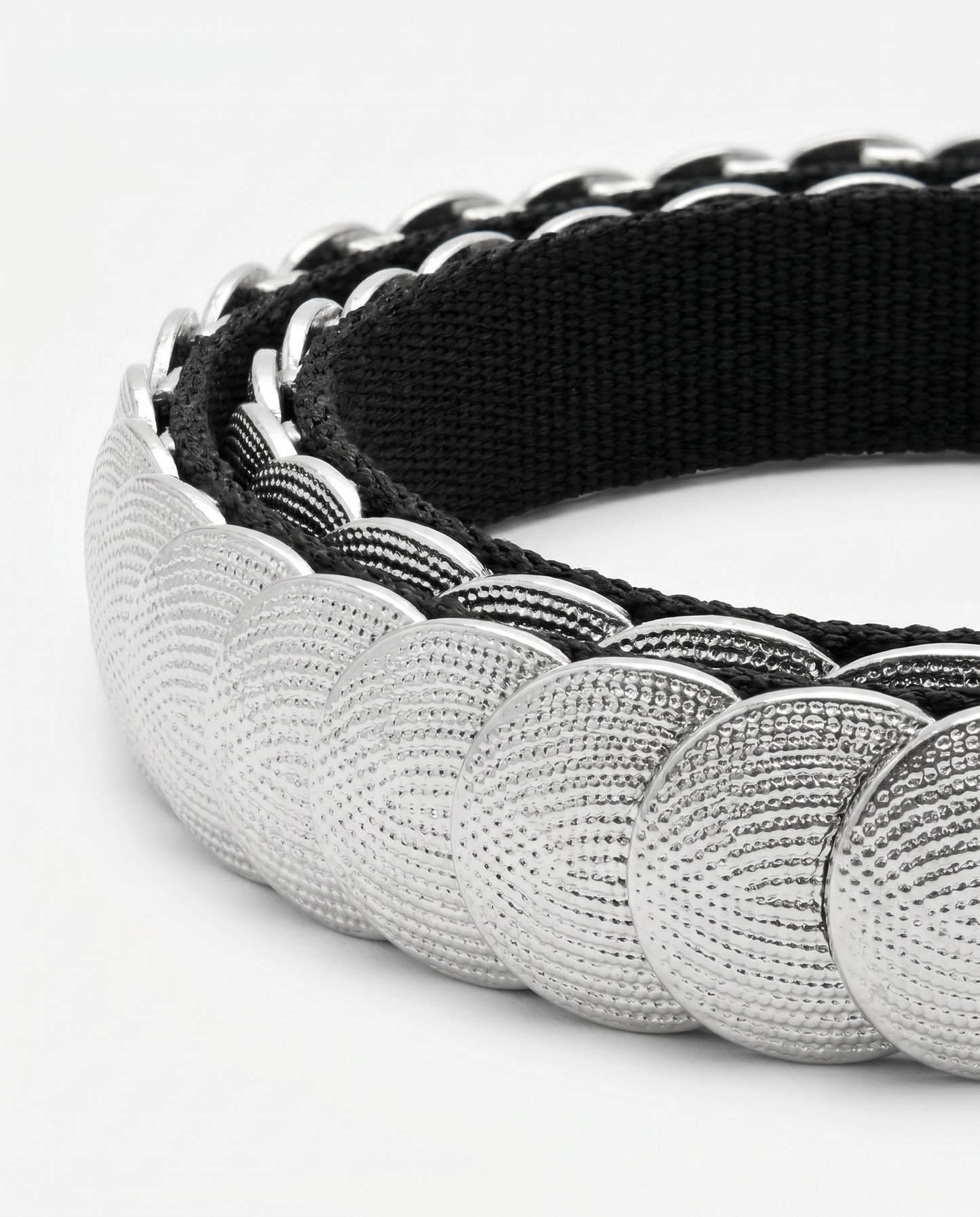 Cintura in metallo con scaglie rotonde - Argento