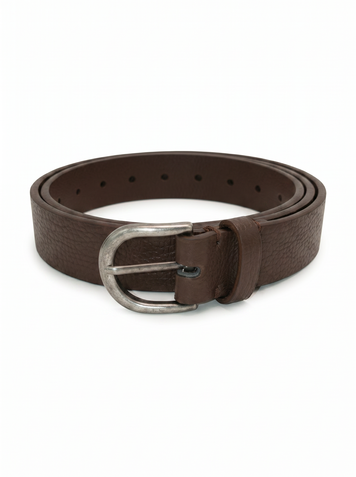 Men's belt dollar buckle rounded - Brown