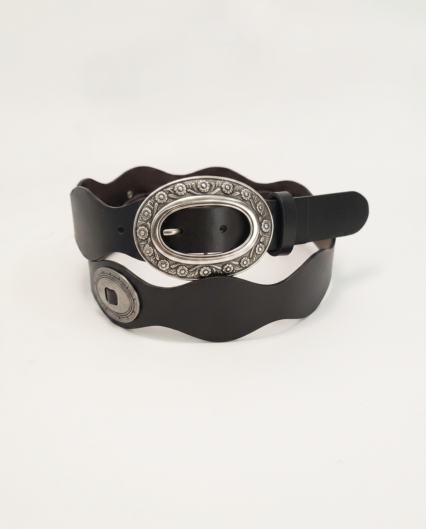 Cintura country con fibbia ovale in pelle - Nero