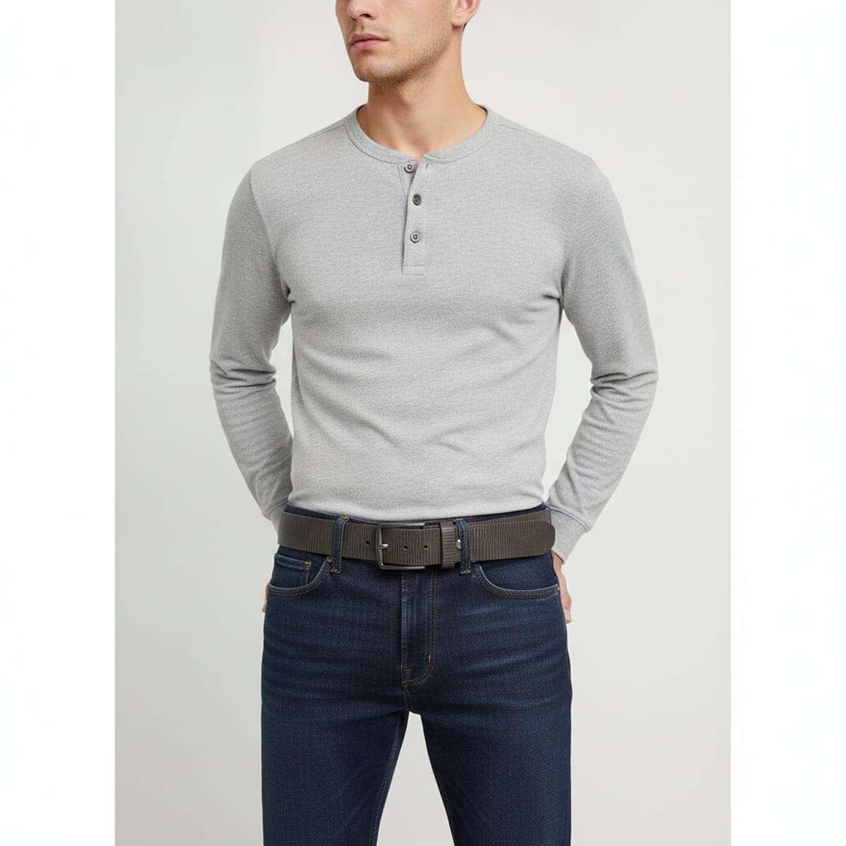 Men's belt with high stripes, height 4cm - Grey