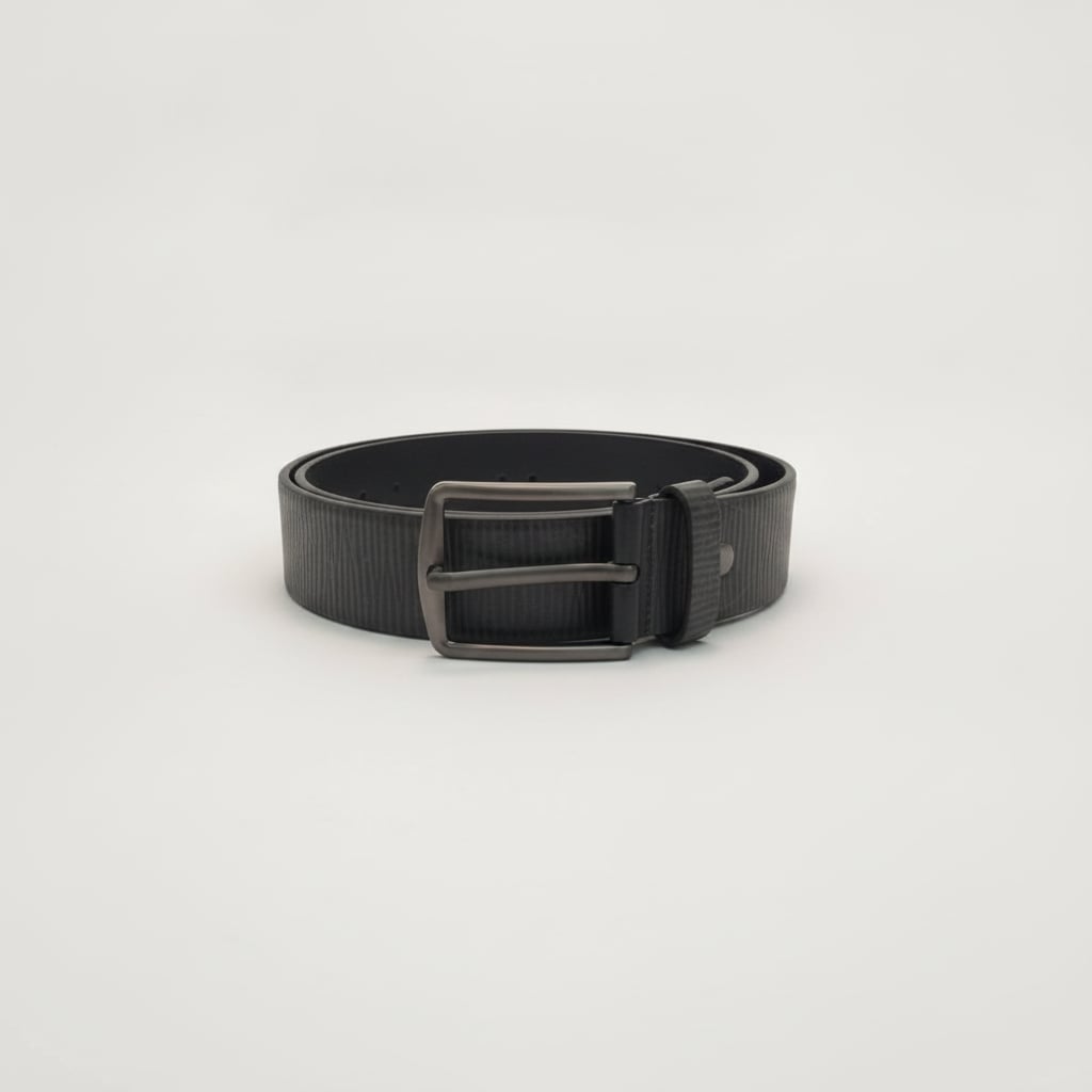 Men's belt with high stripes, height 4cm - Grey