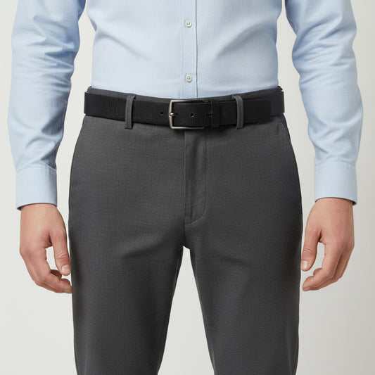 Men's belt with high stripes, height 4cm - Black