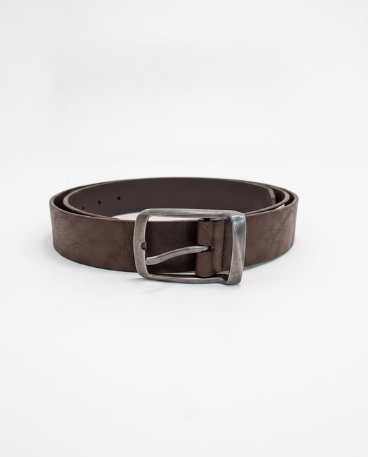 Men's Belt with Antique Metal Buckle 3.5 cm - Brown