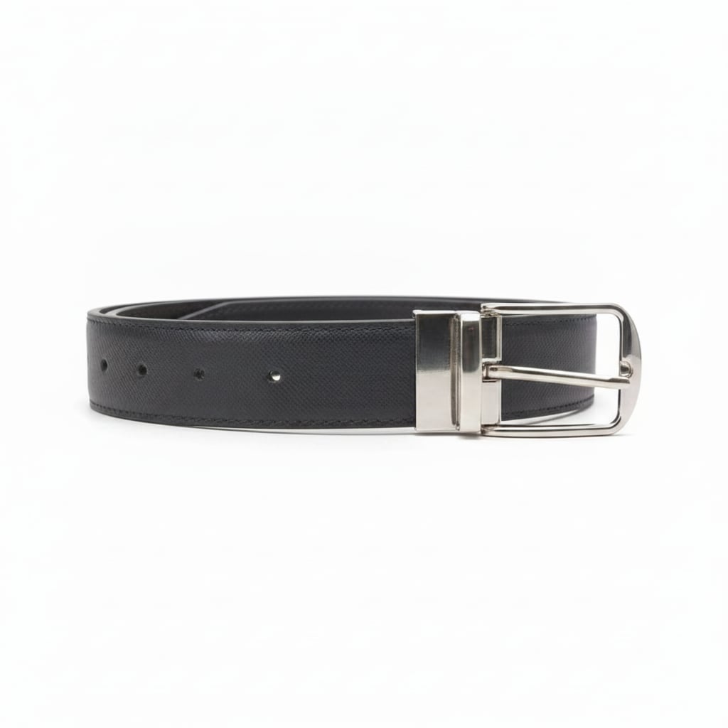 Reversible shiny saffiano leather belt for men - Black