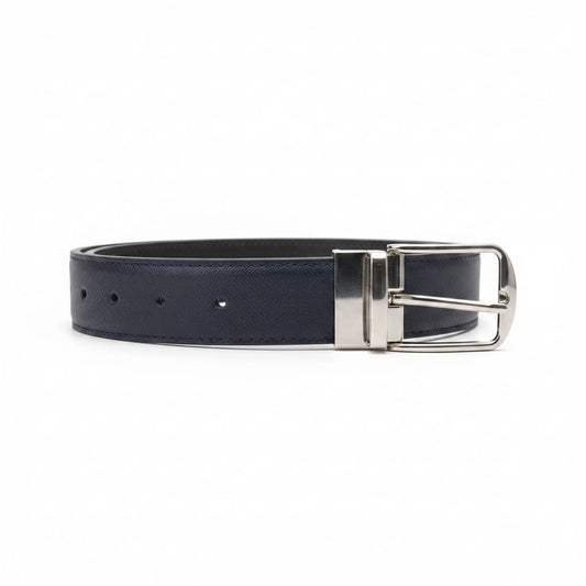 Reversible shiny saffiano leather belt for men - Blue