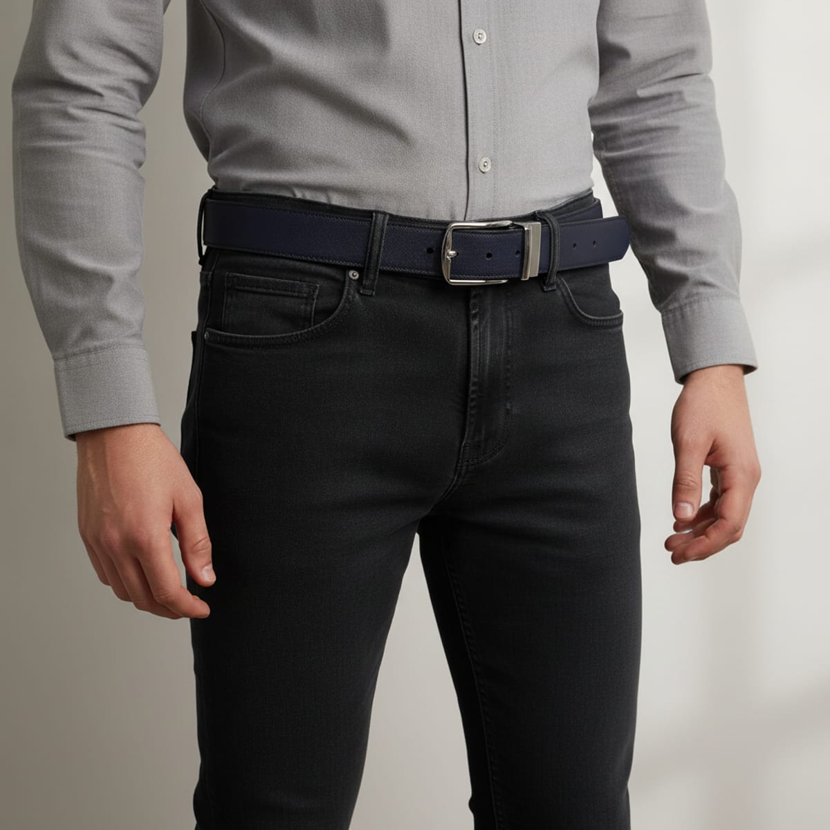 Cintura uomo saffiano reversibile lucida - Blu