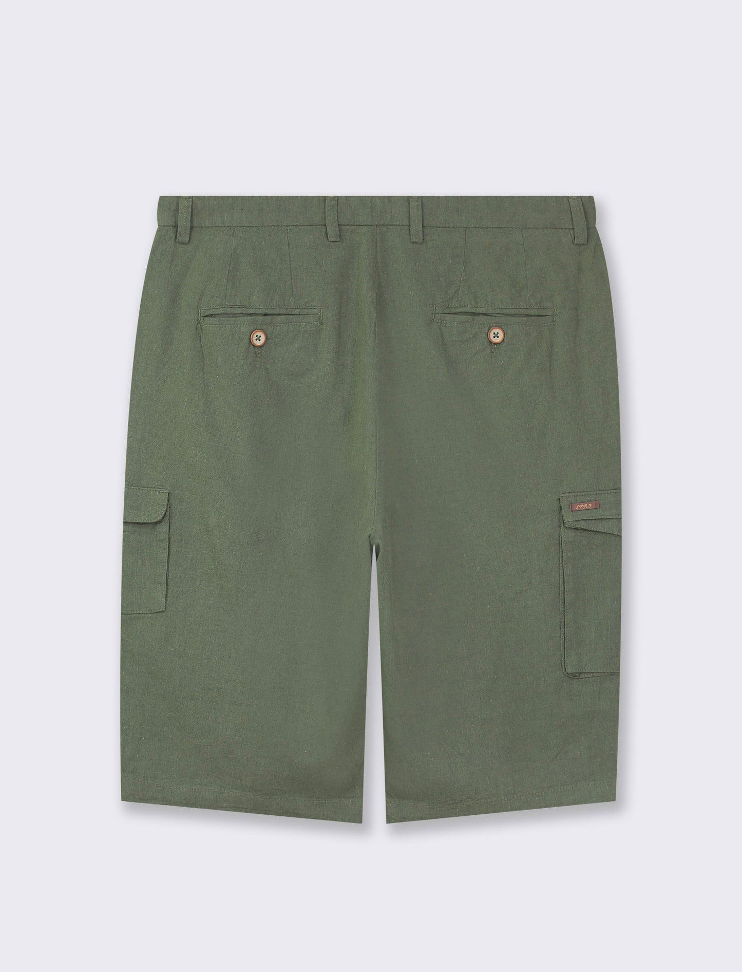 Cargo Fit Linen Blend Chino Bermuda Shorts with Zipper and Button Closure - Green