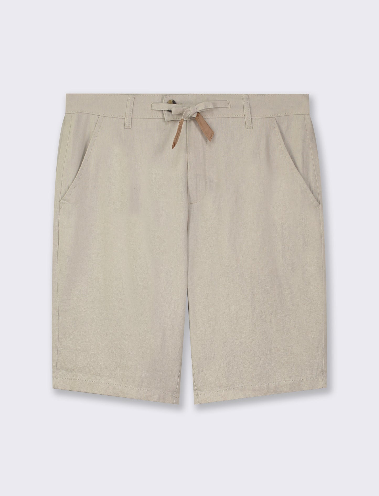 Linen Blend Chino Bermuda Shorts with Adjustable Waist - Beige