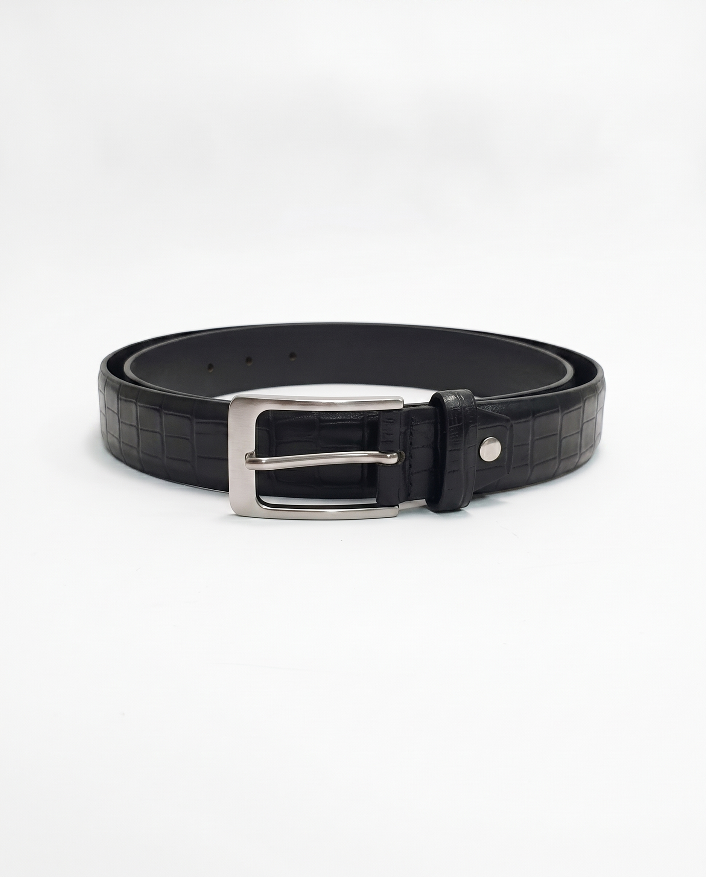 Crocodile effect leather women's belt - Black