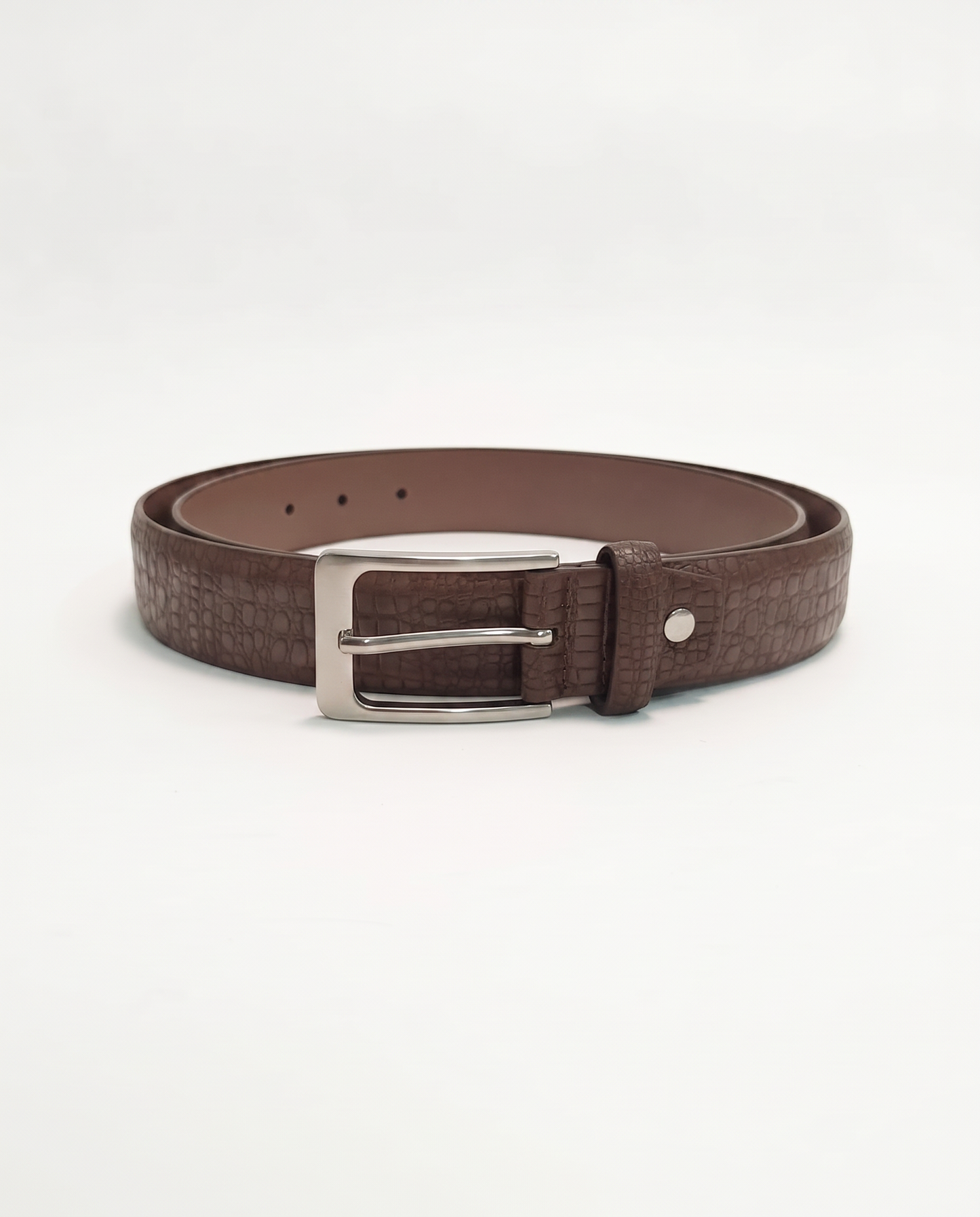 Crocodile effect leather women's belt - Brown