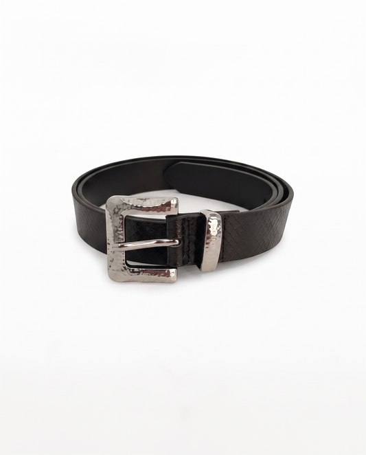 Coconut leather belt with hammered buckle - Silver