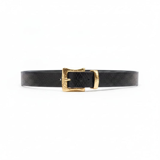 Coconut leather belt with hammered buckle - Gold
