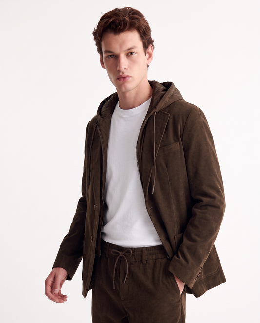 Blazer in velluto uomo con cappuccio regolabile - Verde kaki