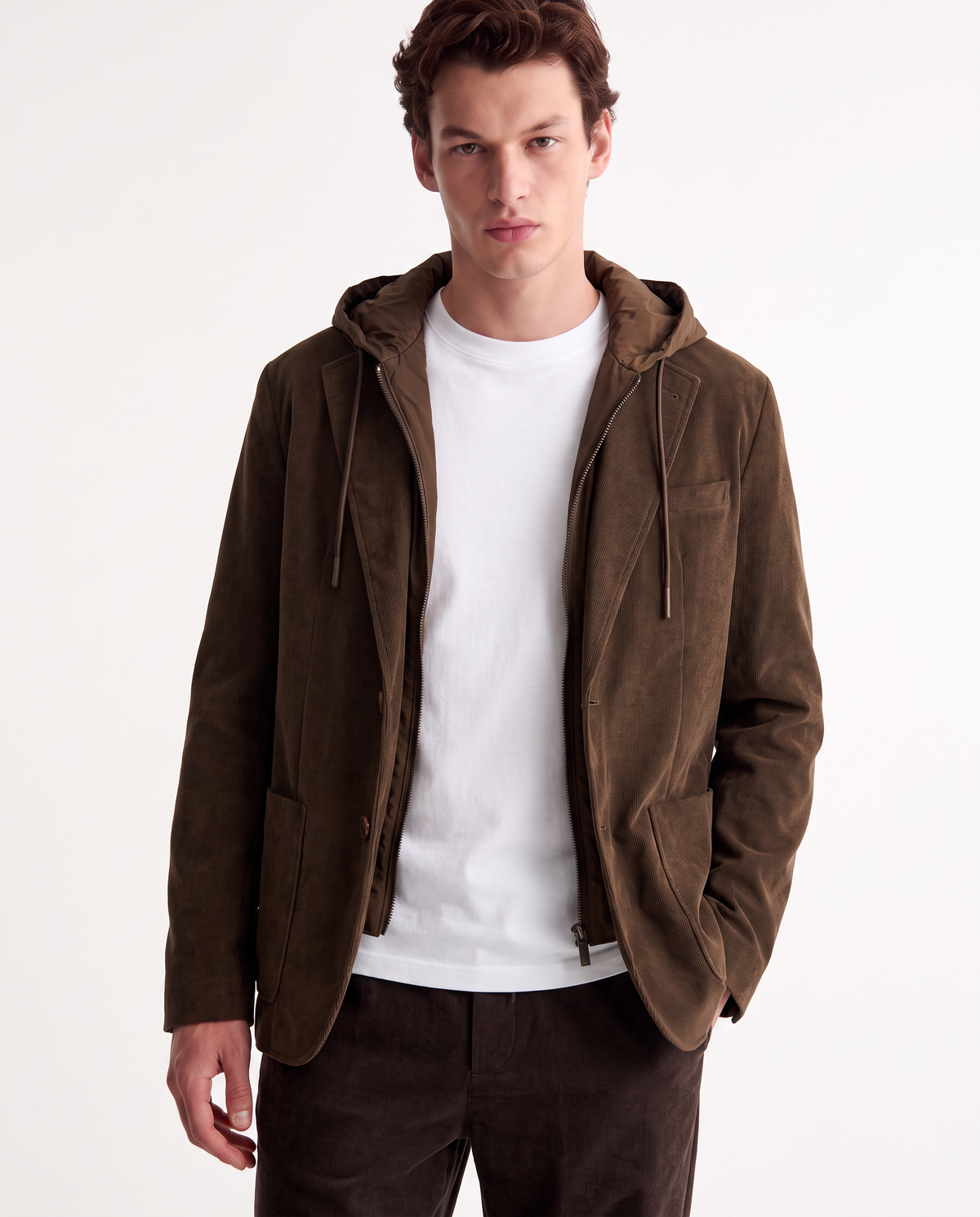 Men's Velvet Blazer with Adjustable Hood - Green
