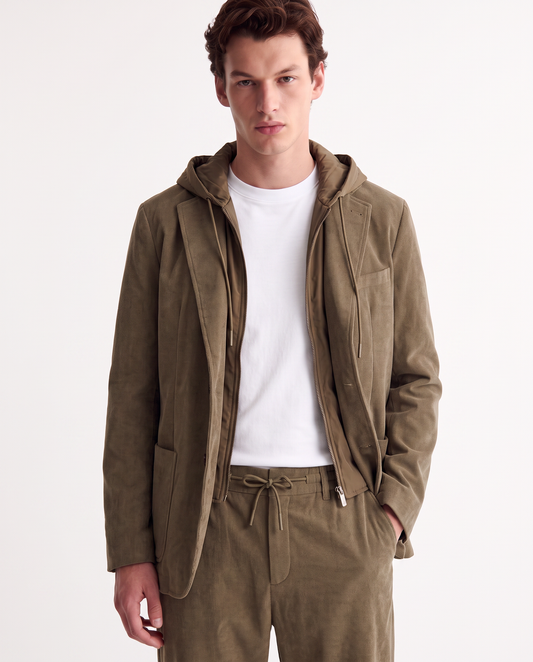 Blazer in velluto uomo con cappuccio regolabile - Moro
