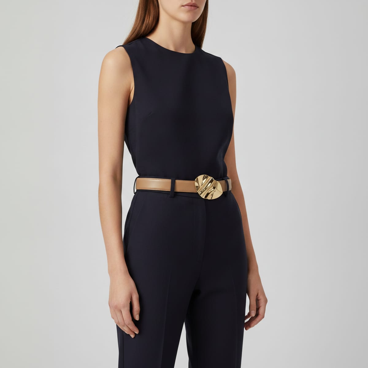 Large Wave Oval Buckle Belt - Grey