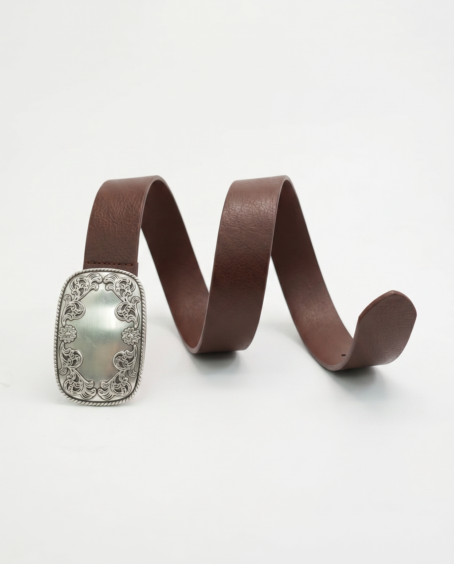 Rectangular belt with embroidered buckle - Brown