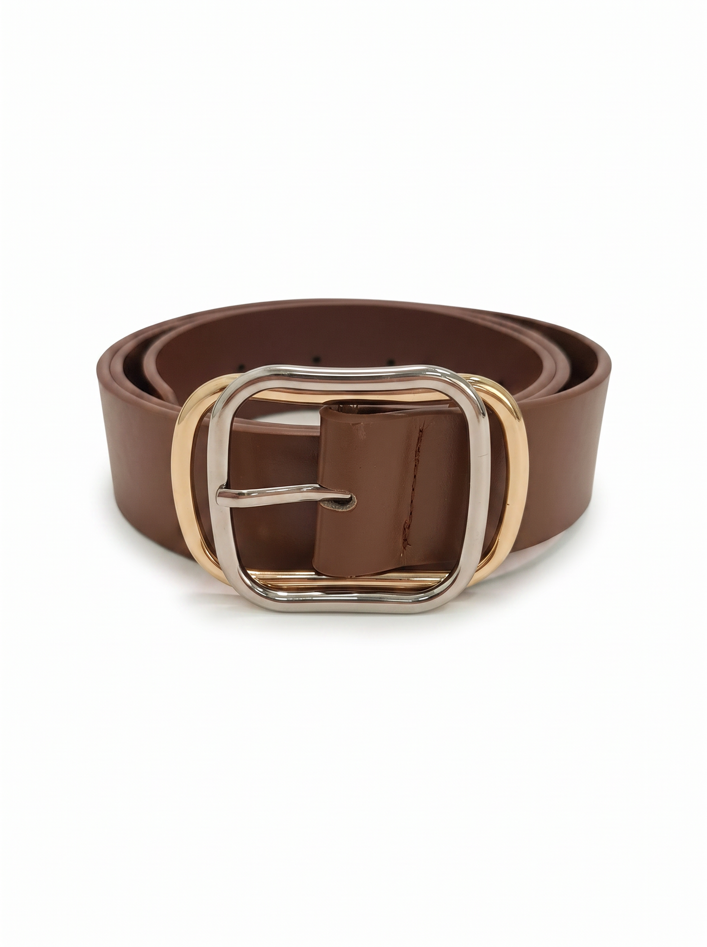 Cintura bicolor effetto pelle con fibbia - Marrone