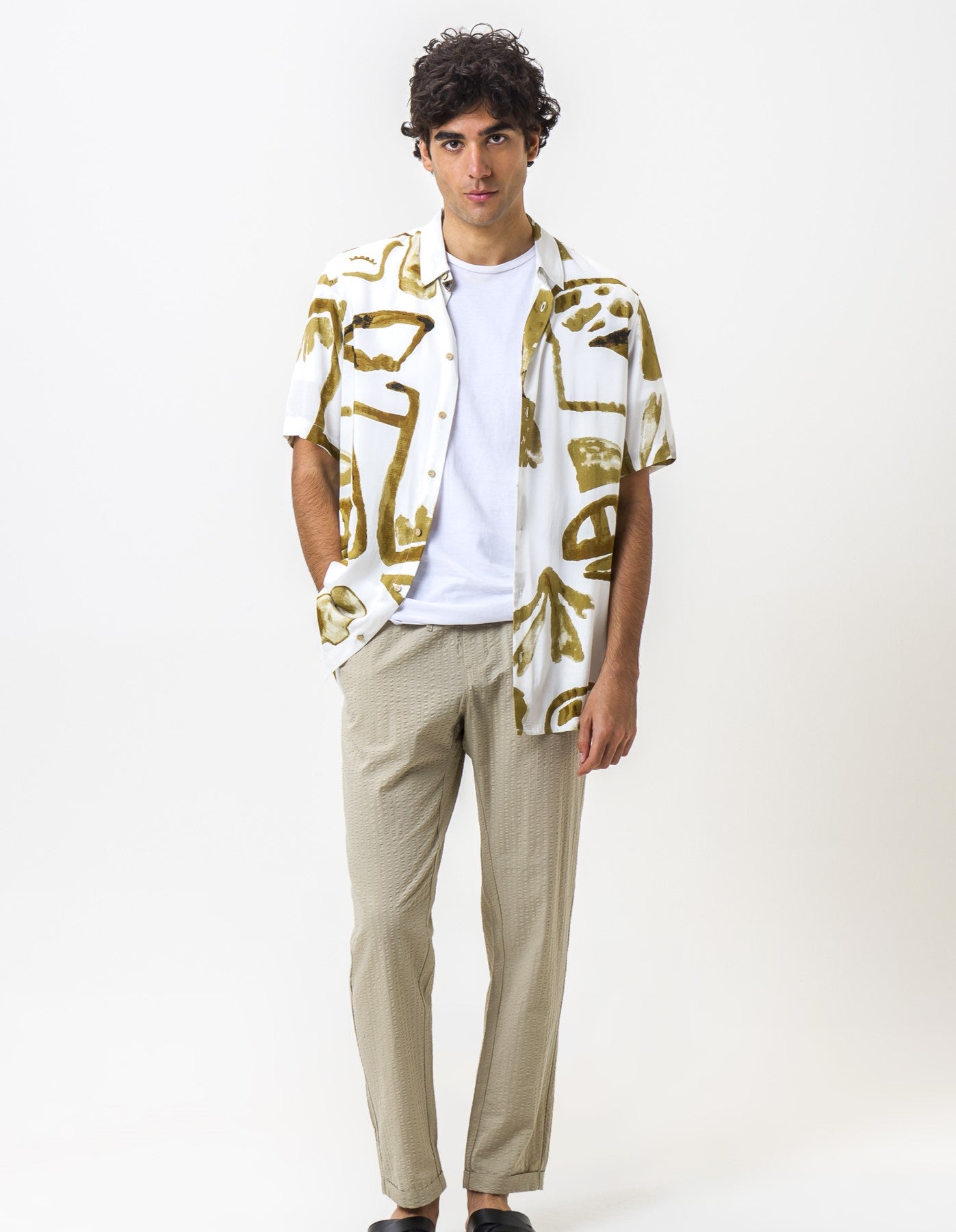 Pantaloni jogger in seersucker - Beige