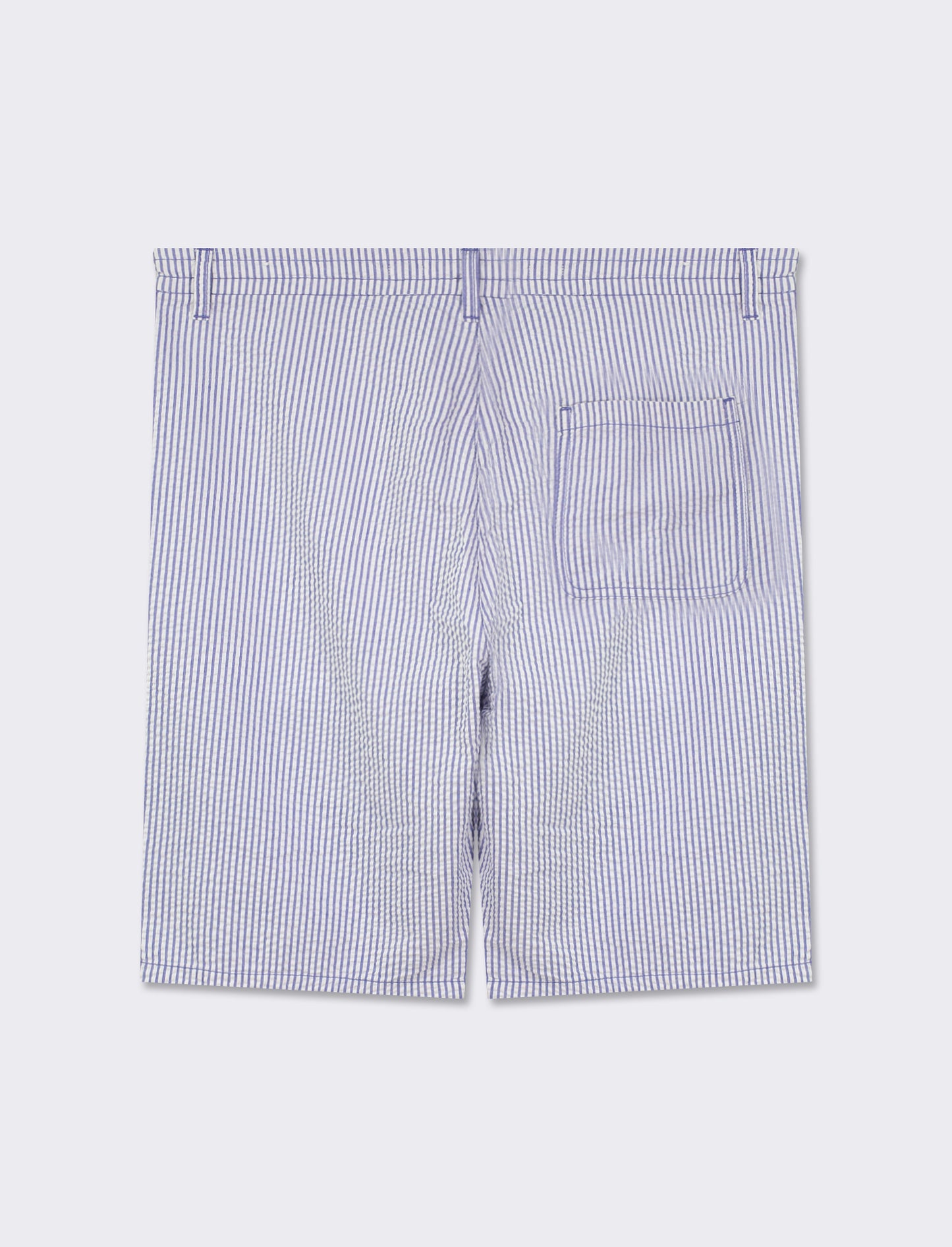 Cotton Seersucker Striped Bermuda Shorts with Adjustable Waistband - Blue