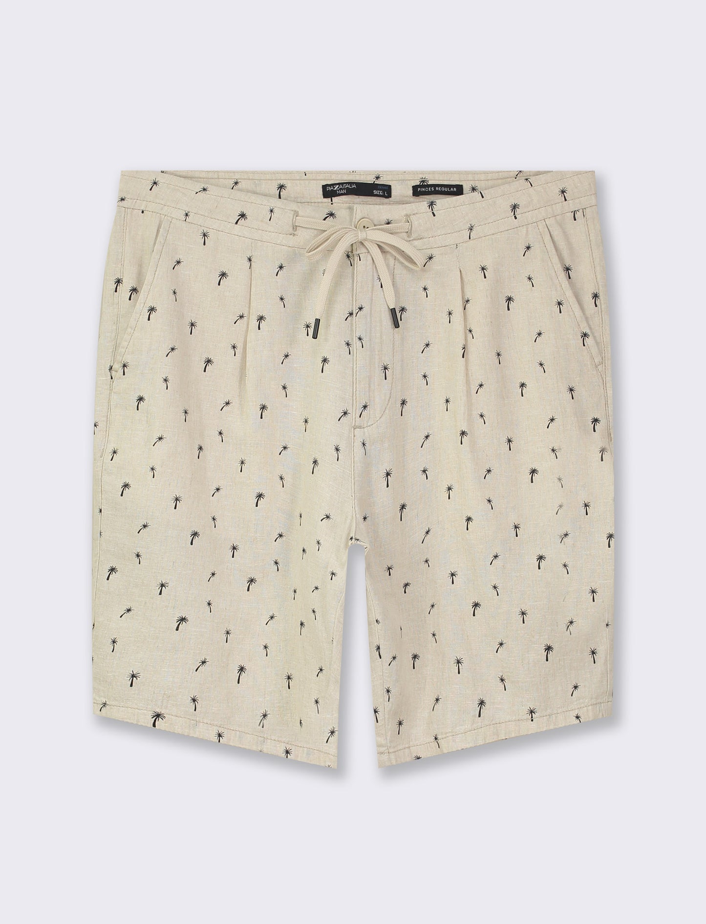 Bermuda Regular Fit Chino: Linen Blend All Over Print - Beige