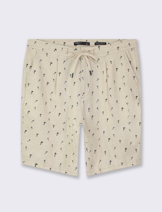 Bermuda Regular Fit Chino: Linen Blend All Over Print - Beige