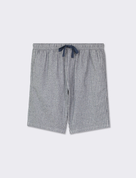 Linen Blend Striped Bermuda Shorts with Adjustable Elastic Waist - Blue