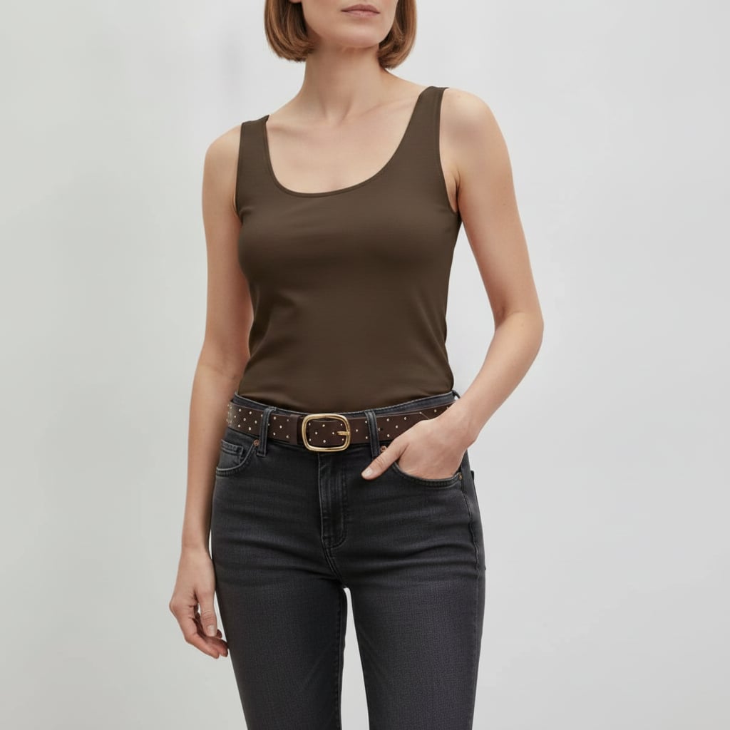 Semi-shiny belt with small studs - Grey