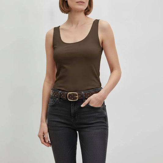 Semi-shiny belt with small studs - Grey